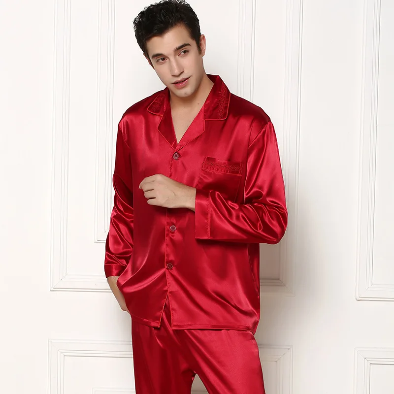 Роскошная китайская красная пижама для влюбленных женский шелковый атласный