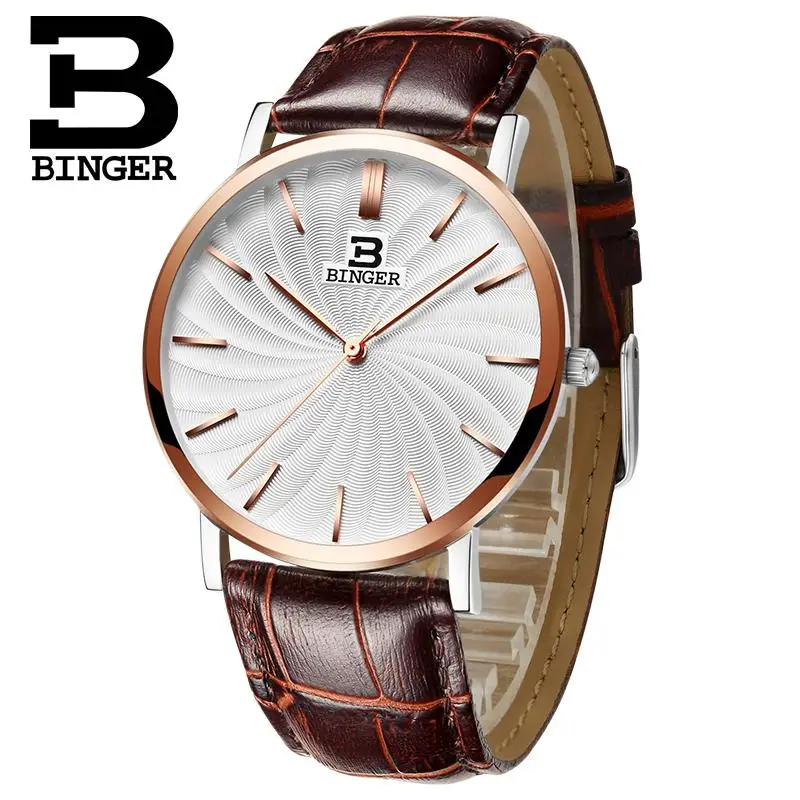 

Switzerland BINGER men's watch luxury brand quartz leather strap ultrathin Wristwatches Waterproof clock B3051M-6