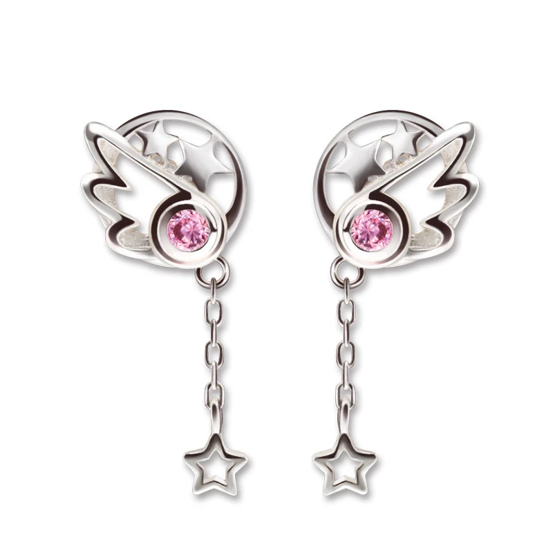 Аниме Cardcaptor Sakura Wings серьги S925 Стерлинговое Серебро серьги-гвоздики ювелирные изделия Сакура Kinomoto Косплей Повседневный реквизит подарок 1 пара - Окраска металла: Pink