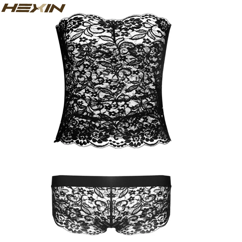 HEXIN Plus Size Women Sexy Lace Lingerie Fashion Sleepwear Female Low Waist Underwear Panties Tempting Briefs Bra Set |