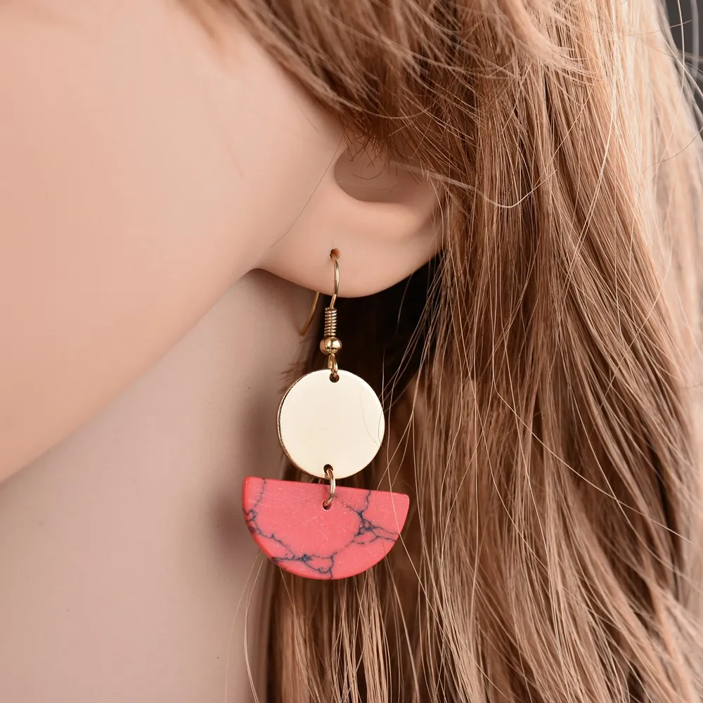 Женские серьги подвески золотого цвета с искусственным мрамором|earrings for|dropping