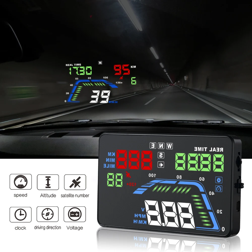 Car Head Up Display 5.5 Inch Multi Color Auto HUD GPS Speedometers Overspeed Warning Dashboard Windshield Projector | Автомобили и