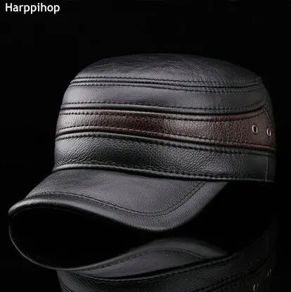 

HARPPIHOP FUR Fashion sheepskin military hat cadet cap hat for man genuine leather hat quinquagenarian hat thermal ear