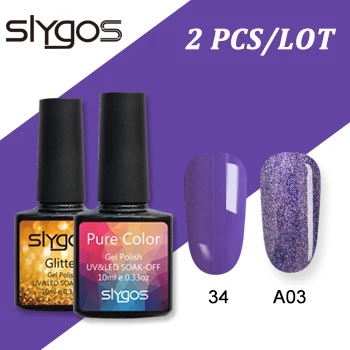 SLYGOS 2 шт./лот Блеск УФ-гель для ногтей набор 10 мл Супер Блестящие Блестки Led Лак для ногтей лак набор Полупостоянный Платиновый гель - Цвет: 34A03