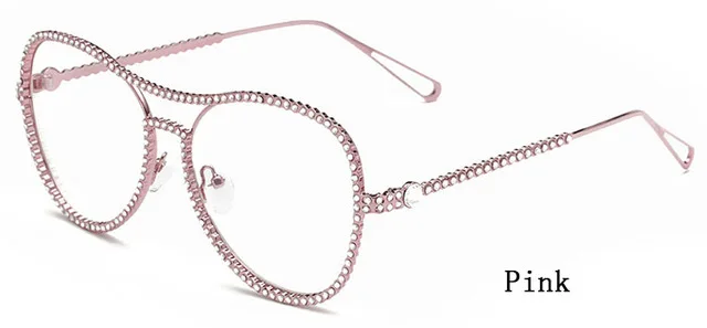 pink Роскошные большие круглые Двойные Лучи со стразами металлические очки оправа для женщин очки прозрачные линзы женские Алмазные Armacao Oculos de - Цвет оправы: pink