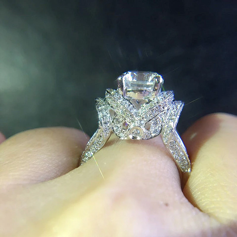 Wedding Ring Jewelry For Women DF 1CT Au750 Color Round Brilliant Cut Moissanite Halo Lab Diamond Solid 18K White Gold | Украшения и