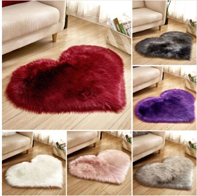 

Love Heart Shape Fur Rugs Long Hairy Rug Bedroom Soft Area Mat Blue White Pink Shaggy Carpet Artificial Wool Sheepskin Baby Room