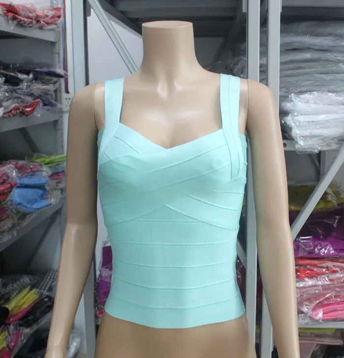 Mint Green Новинка, однотонная эластичная белая повязка с глубоким v-образным вырезом, облегающая Милая майка, Повседневная Ночная Клубная одежда для вечеринок, Mdv108 - Цвет: Mint Green