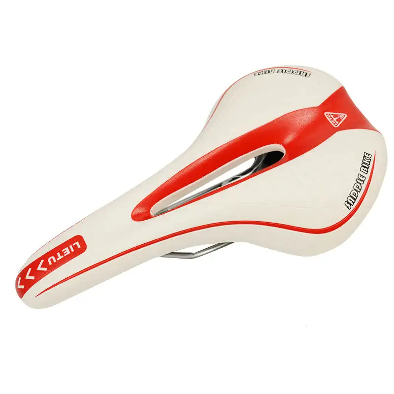 white red 1 xNew MTB Горный Велосипед Велоспорт П. В. Кожа Skidproof Седло Подушки Сиденья Прохладный Hollow Гонки Седло - Цвет: white red