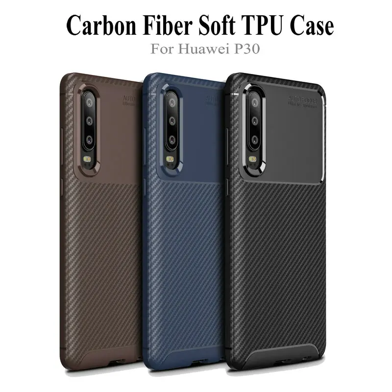 Huawei P30 Lite Pro Case Soft Silicone TPU Textured Carbon Fiber Matte Back Shockproof Cover Skin P20 | Мобильные телефоны и