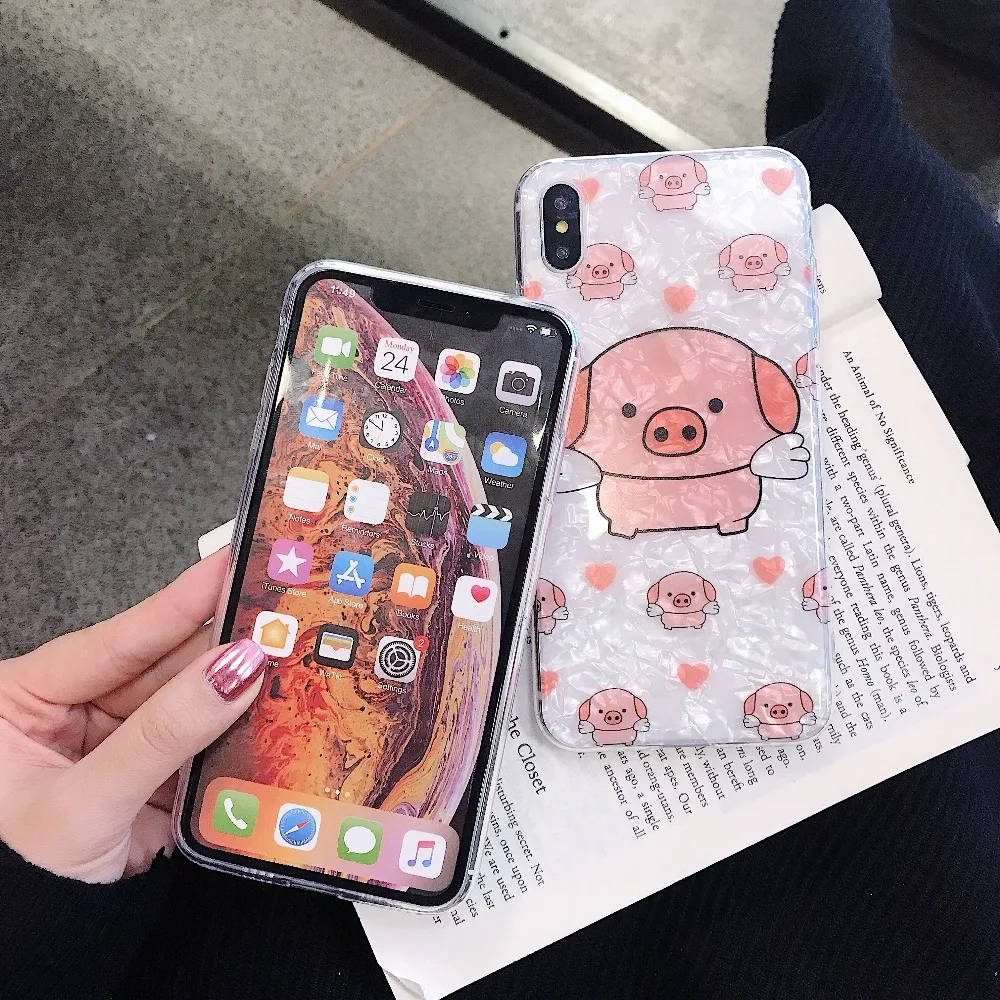 Милый блестящий чехол с рисунком поросенка для телефона iPhone 7 8 Plus чехлы XR XS Max 6 S