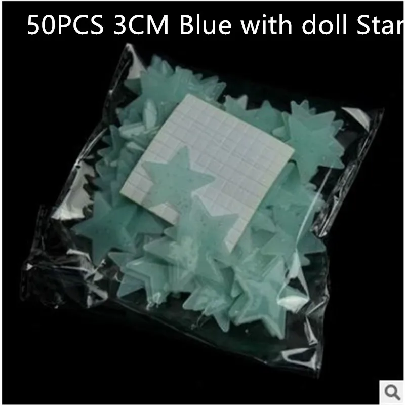 3cm BL PK 50 шт 3 см звезда или 1 шт Луна светящаяся в темноте светящаяся наклейка флуоресцентная Наклейка на стену для детей детские комнаты рождественские украшения на стену - Цвет: 3cm BL PK