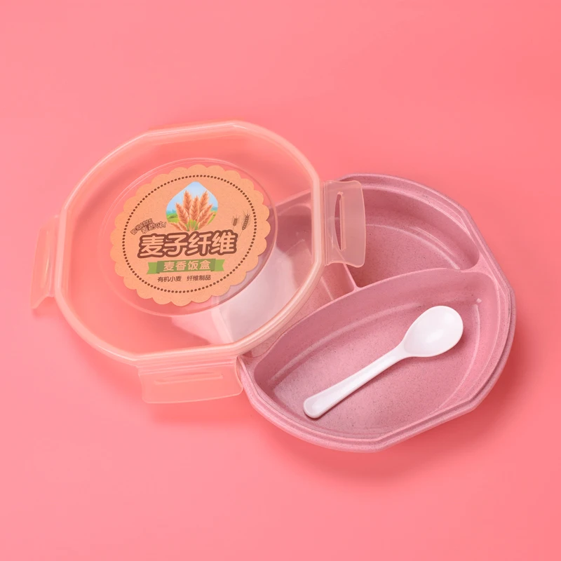 pink Ланч-бокс для фруктов, Кухонный Контейнер для хранения продуктов, пшеничная солома, столовая посуда Contenedor De alimento, коробка для закусок, герметичная - Цвет: pink