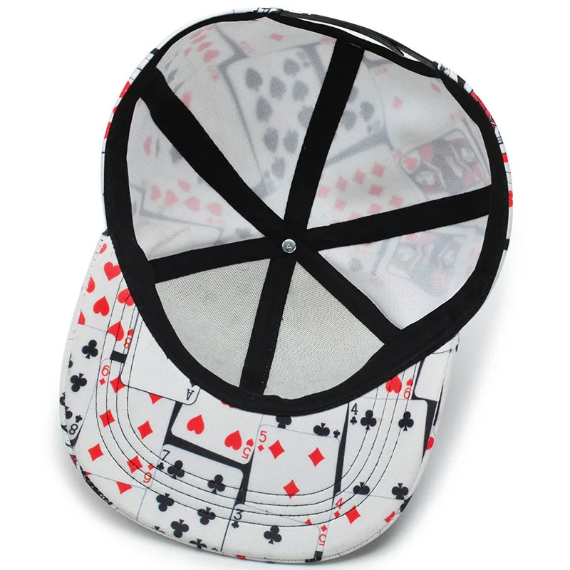 Одна из возможных версий перевода:

Бейсболка с плоским козырьком Win or Lose Hip Hop Snapback с печатным дизайном покера, 6-типанельной конструкцией и изогнутым козырьком, белого и черного цветов, два варианта дизайна на выбор.