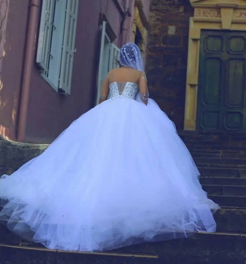 Vestidos de novia, элегантные жемчужины, блестки, длинные платья для свадьбы, прозрачные, на заказ, свадебные платья для свадьбы