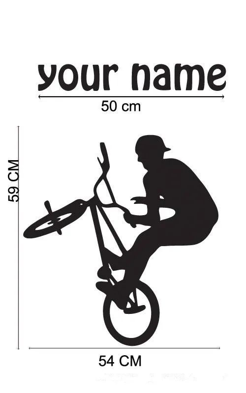 Стикер на стену для детской комнаты с возможностью выбора имени и цвета: Крутой персонализированный стикер на стену BMX STUNT.