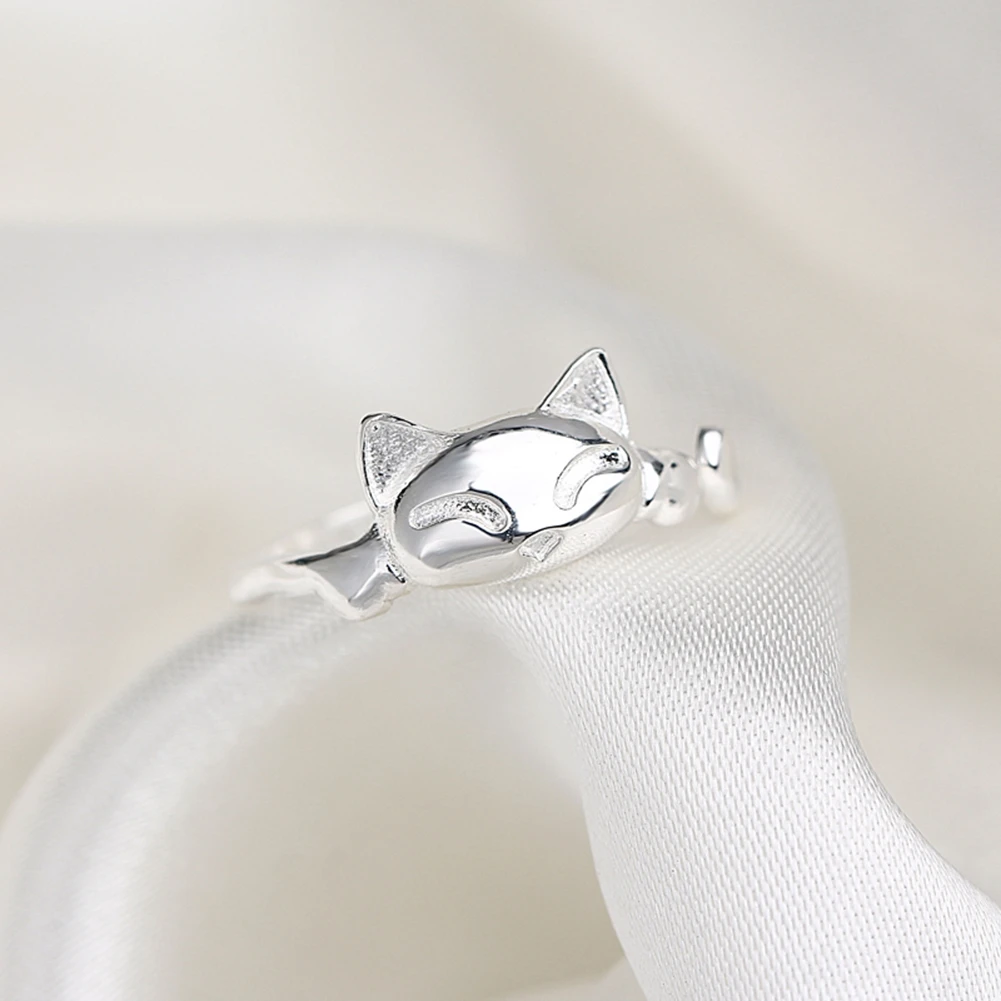 925 Sterling Silver Jewelry Lovely Cute Cat Rings for Girls Adjustable Finger Ring sterling-silver-jewelry Best Friends Gifts | Украшения и