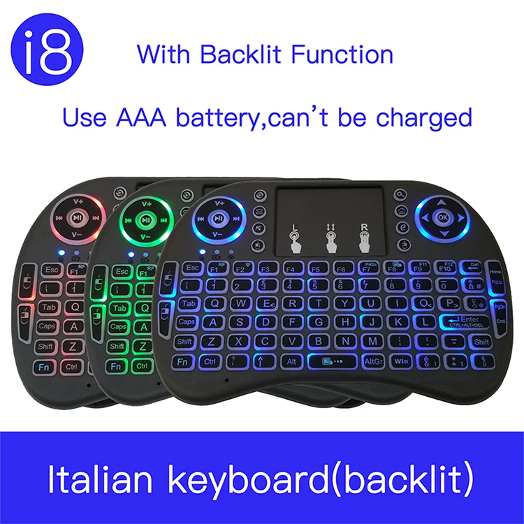 Итальянская i8 2,4 ГГц Беспроводная подсветка игровая клавиатура Air mouse пульт дистанционного управления тачпад для ПК, ноутбука, Android Box, Smart tv