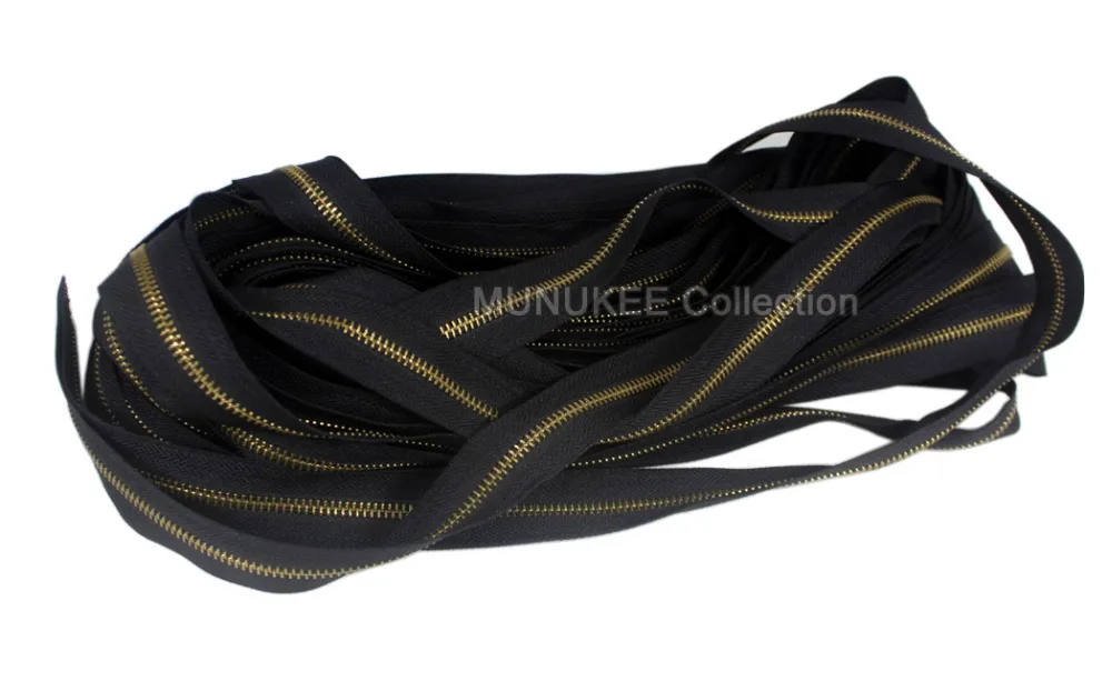 #5 молния Черная ткань латунные зубы золотая металлическая для шитья 2 м/лот