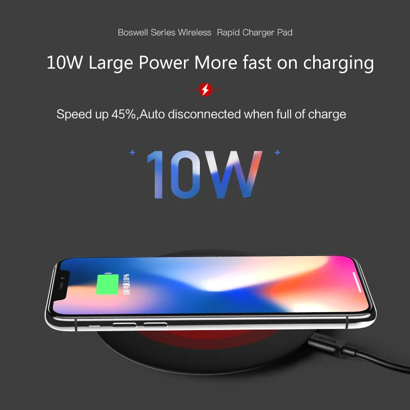 USAMS Qi Беспроводной Зарядное устройство для iPhone 8 X XS XR плюс 10 Вт Быстрый зарядного