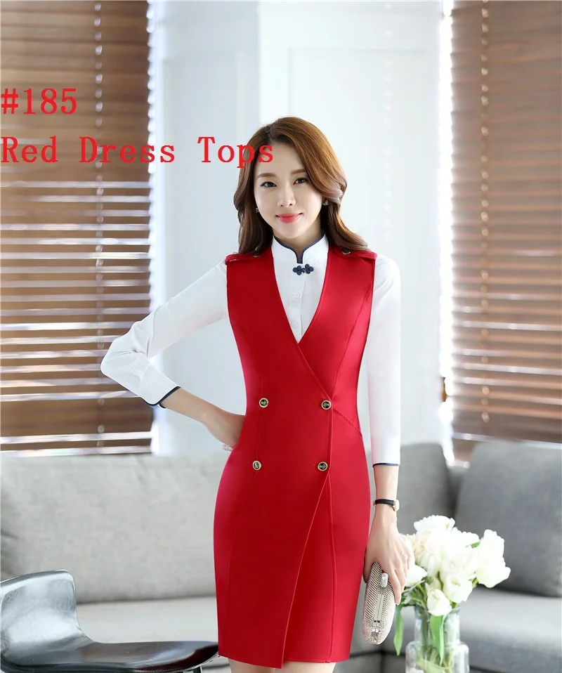 Red Dress Весна Осень формальные тонкие модные платья костюмы с блузкой и платьем для женщин офисная Рабочая одежда салон красоты блейзеры наряды красный - Цвет: Red Dress