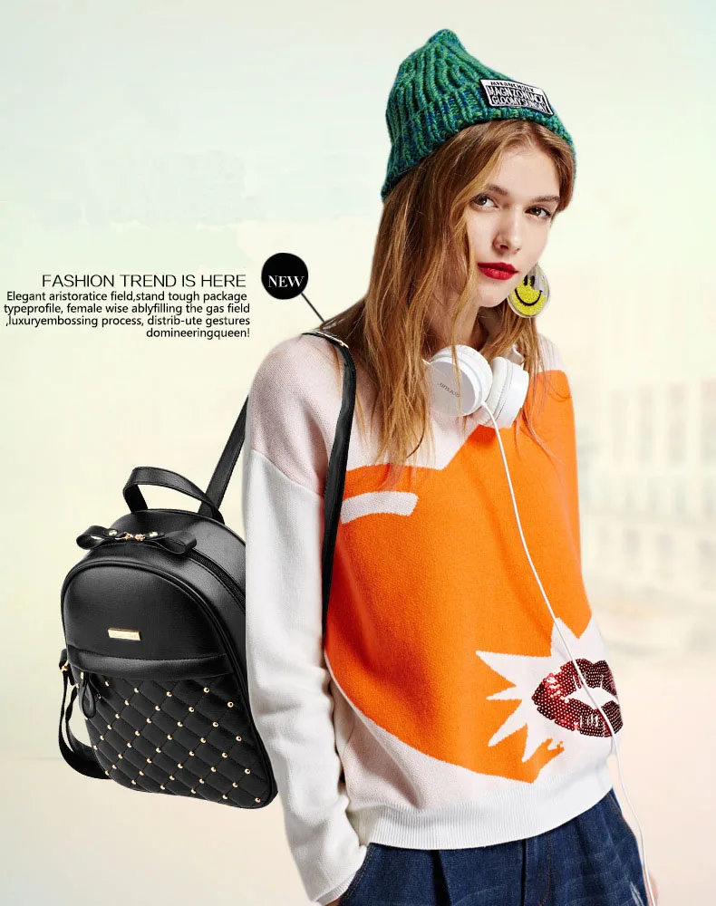 

New Arrival Women Backpack Hot Fashion Causal Bags High Quality Bead Female Shoulder Bag PU Leather Backpacks for Girls Mochila