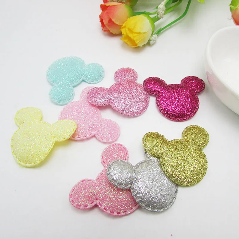 80pcs 3.7cm Padded Glitter Mickey Patches Shiny Appliques For Clothes Sewing Supplies DIY Craft Decoration |