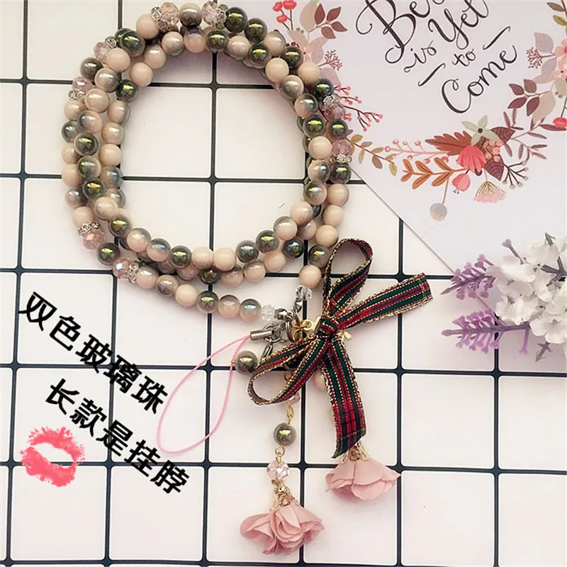 Pearl phone chain rhinestone tassel lanyard hanging neck rope removable mobile accessories female models long | Мобильные телефоны