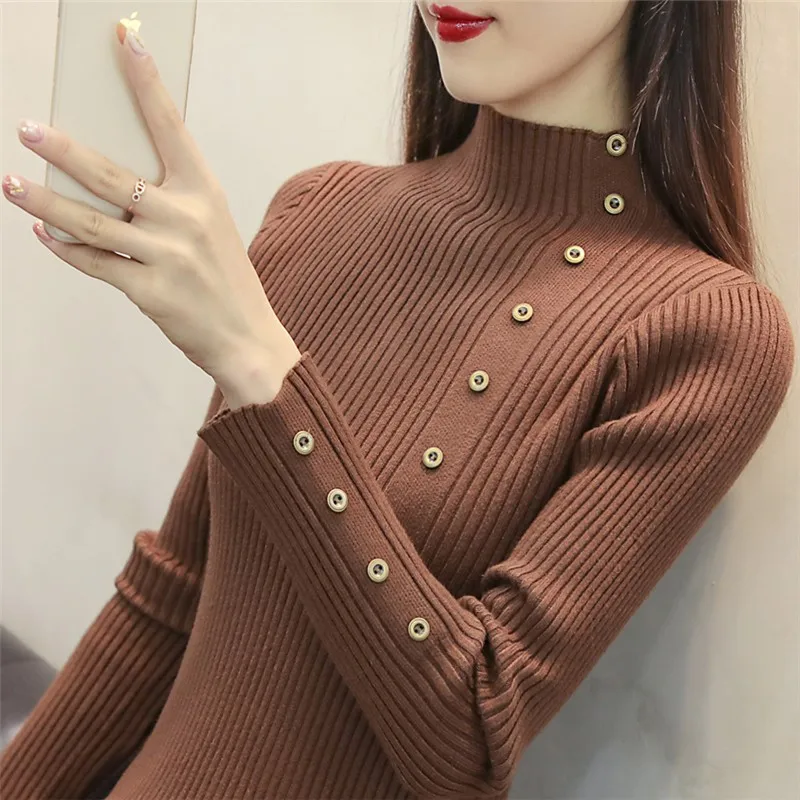 

Women Turtleneck Pullover Sweater 2019 Autumn Winter Korean New Solid Basic Knitted Sweater Female Fashion Wild Knitwear