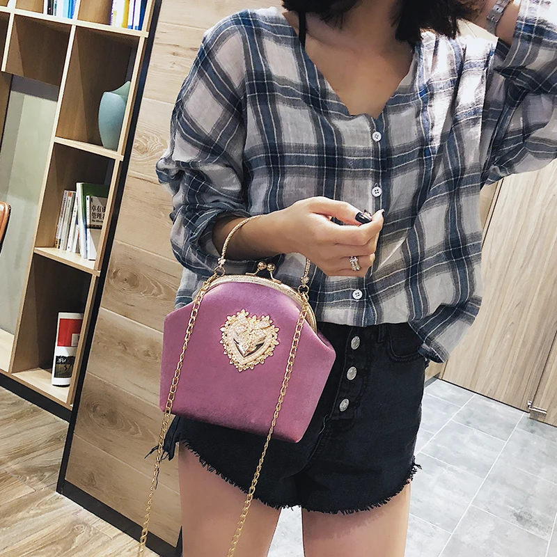 Леди бархат в форме сердца значок моды Повседневное дамы Shell-Тип сумки сумка