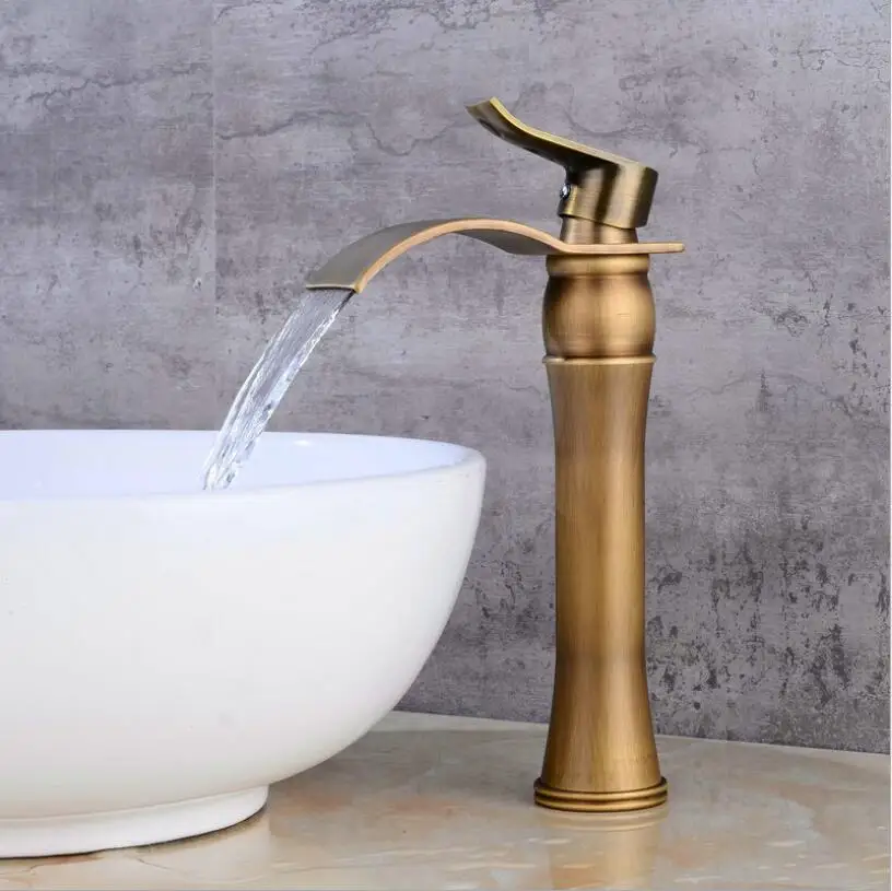 

New Arrivals Antique Bronze Bathroom Faucet hot and cold Crane Brass Basin Faucet Waterfall Sink Faucet Single Handle water tap