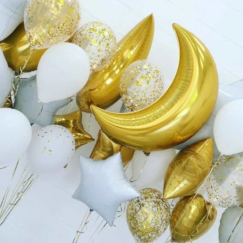 Золотые и серебряные шары из фольги в форме месяца 36 дюймов для вечеринки дня
