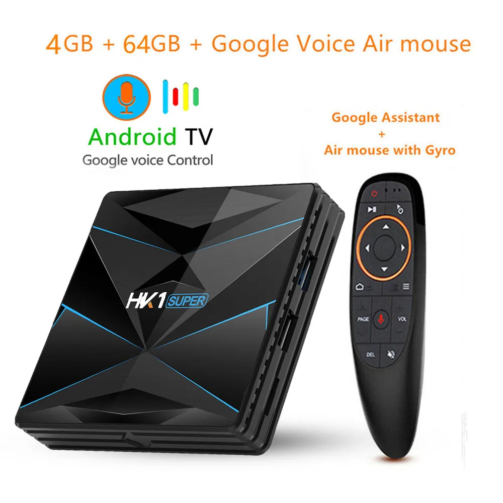 4G 64G with Voice HK1 супер Android 9,0 ТВ приставка Google Assistant RK3318 4K 3D Utral 4G 64G tv Wifi Play Store Бесплатные приложения быстрая приставка - Цвет: 4G 64G with Voice