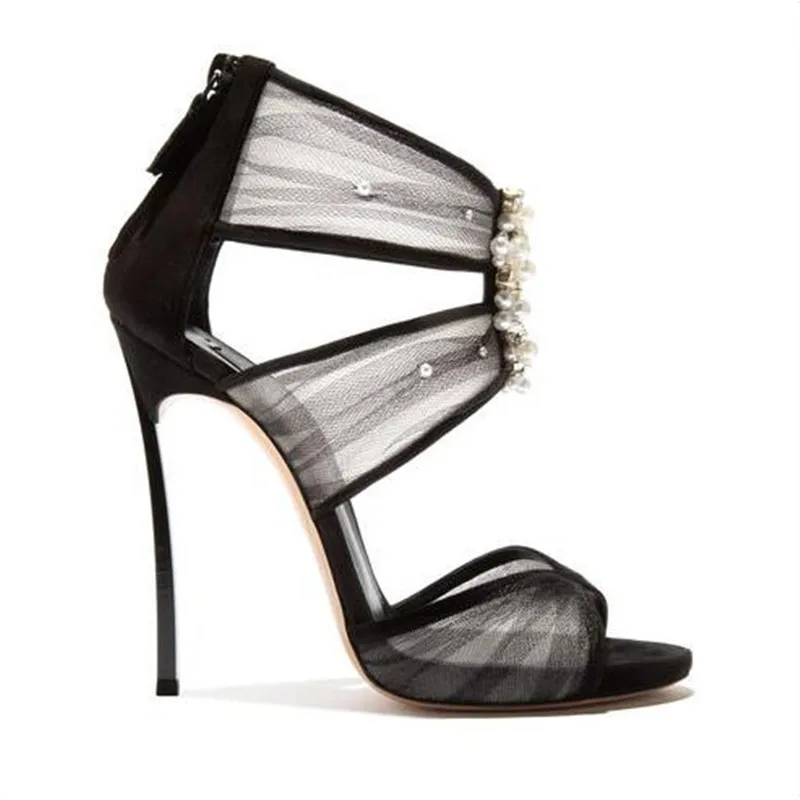 Olomm New Women Platform Sandals Sexy Metal High Heels Gorgeous Pearl Open Toe Black Dress Shoes Ladies US Size 4-10.5 | Обувь