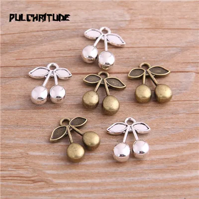 two color PULCHRITUDE 10PCS 15*17mm Two Color Fruit Charms Cherry Pendant Jewelry Metal Alloy Jewelry Marking - Окраска металла: two color