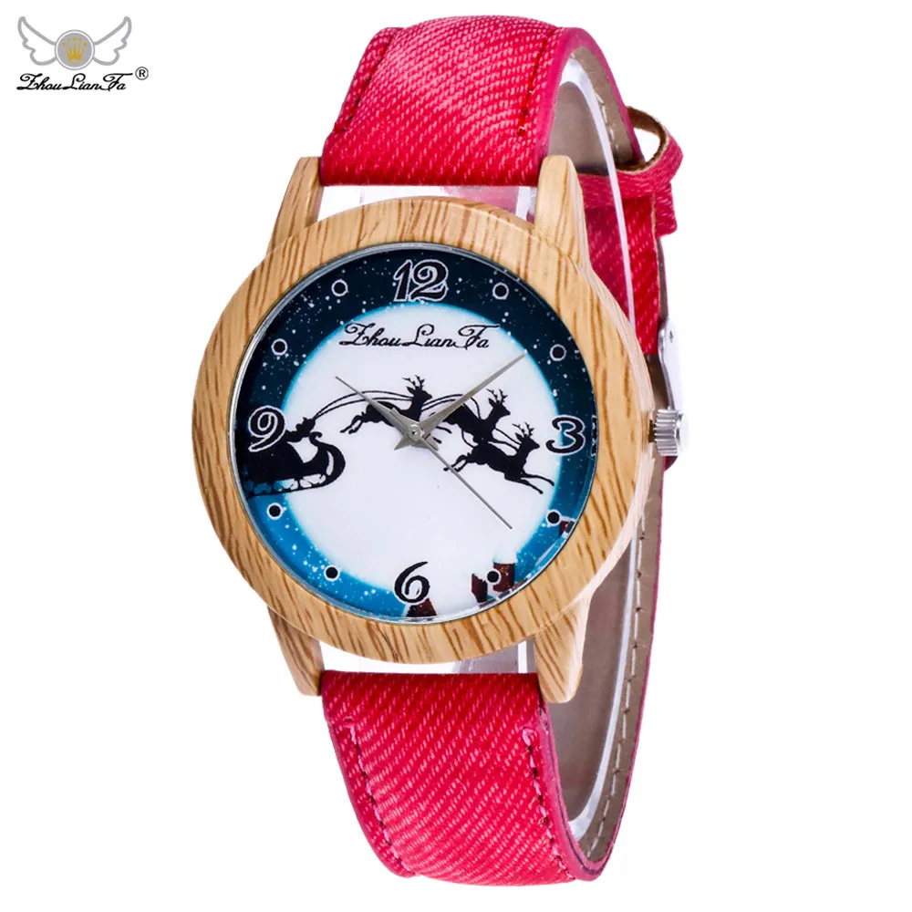 Red Relogio Feminino новые женские часы с рисунком Санта Клауса кожаный ремешок кварцевые часы Vogue аналоговые часы женские рождественские часы 233 - Цвет: Red
