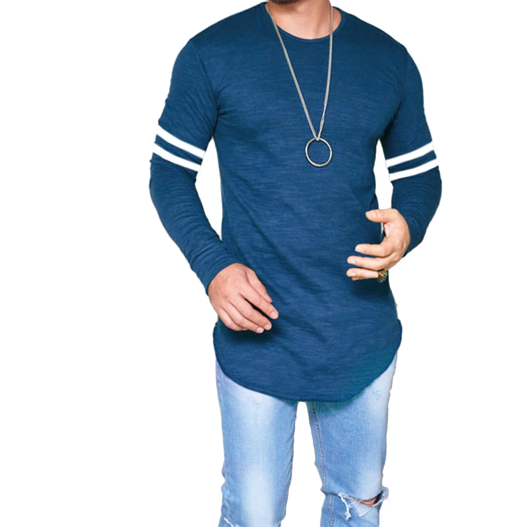 Повседневное Для мужчин s футболка в полоску Осенняя мода Slim Fit с длинным рукавом