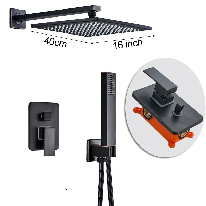16 inch Showerhead Черный бронзовый 12 дюймов смеситель для душа в форме дождя и ручной душ настенный Душ Fauce скрытый душ кран встроенный ящик клапан - Цвет: 16 inch Showerhead