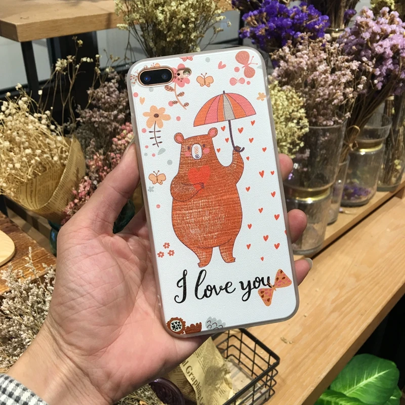 Kerzzil for iphone 6 7 6s Relief Funny Cute Cartoon Rabbit Bear Phone Case For iPhone 6S Plus Soft Silicone Cover Back Capa |