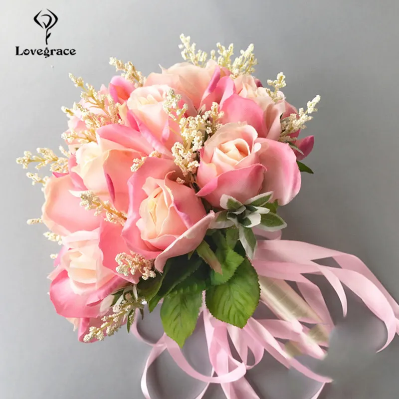 18 Head Silk Rose Wedding Bouquet for Bridesmaids Bridal Bouquets White Pink Artificial Flowers Mariage Supplies Home Decoration | Свадьбы и