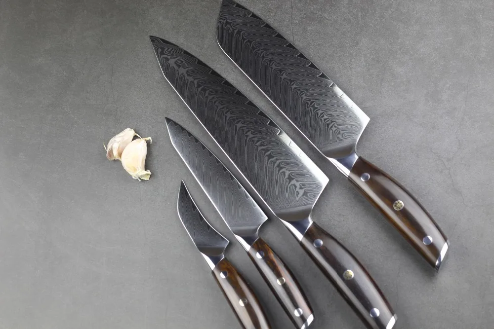 

4 pcs damascus kitchen knife set Japanese vg10 carbon steel chefs knives cooking tool Cutlery ideal gift Full Tang ebony handle