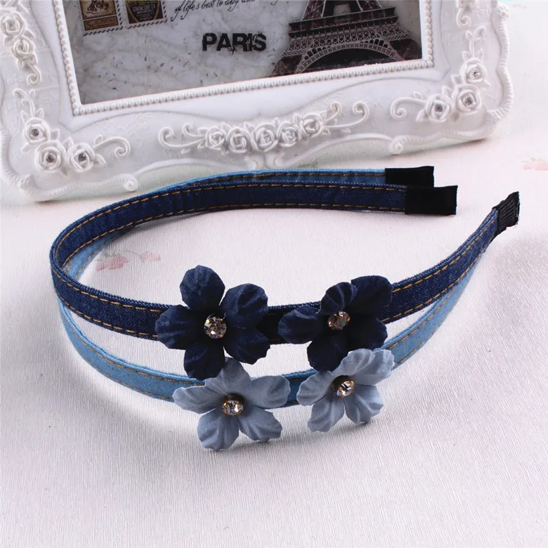 Korean children hair accessories flower kids headband denim hairpin beads rhinestone stone hoop small fresh headwear | Детская одежда и