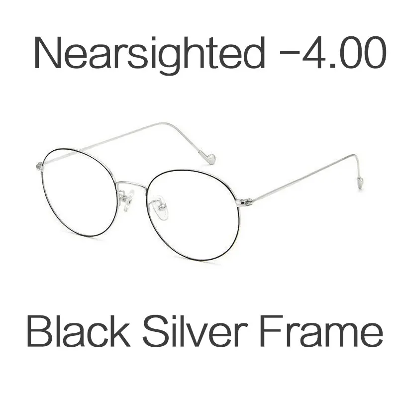 -4.00 HUHAITANG Round Nearsight Glasses Women Luxury Brand Anti Blue Light Computer Eye Glasses Frames For Men Clear Myopia Eyeglasses - Цвет оправы: -4.00
