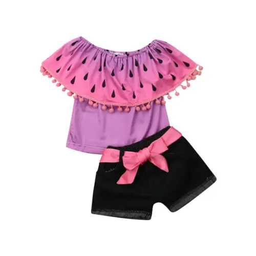 2 шт./комплект детский топ с оборками и шорты|Комплекты одежды для девочек| |