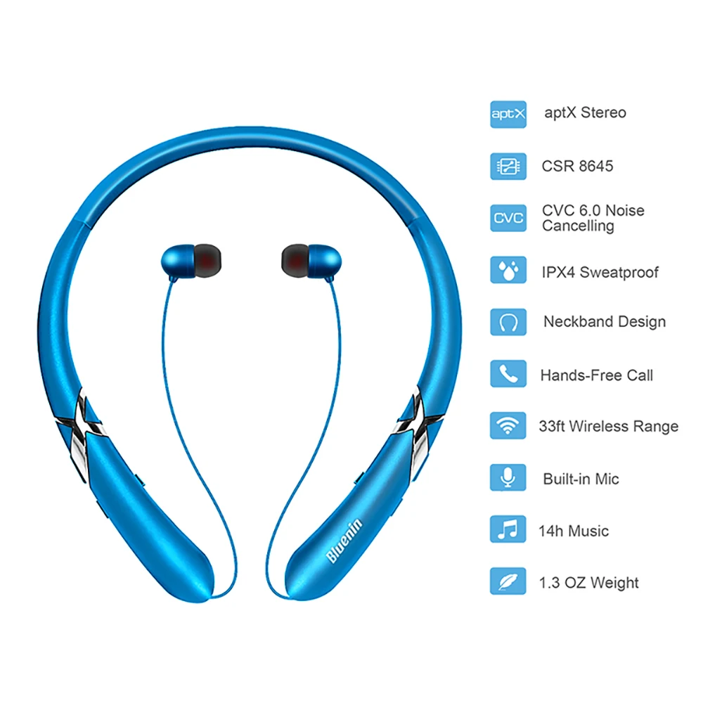 Bluenin Bluetooth V4.1 Беспроводные стереонаушники спортивные bluetooth наушники для iphone 7