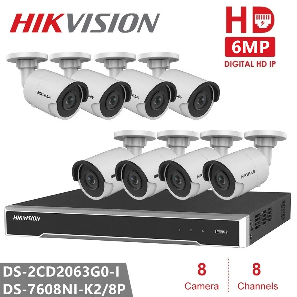 Hikvision комплекты камер видеонаблюдения 6 МП IP-камера стандартная камера POE H.265