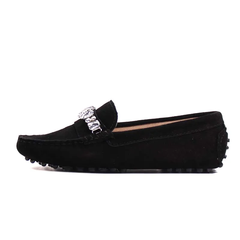 genuine cowhide leather women shoes Female Casual Fashion Flats Spring Autumn driving shoes women leather loafers - Color: Black