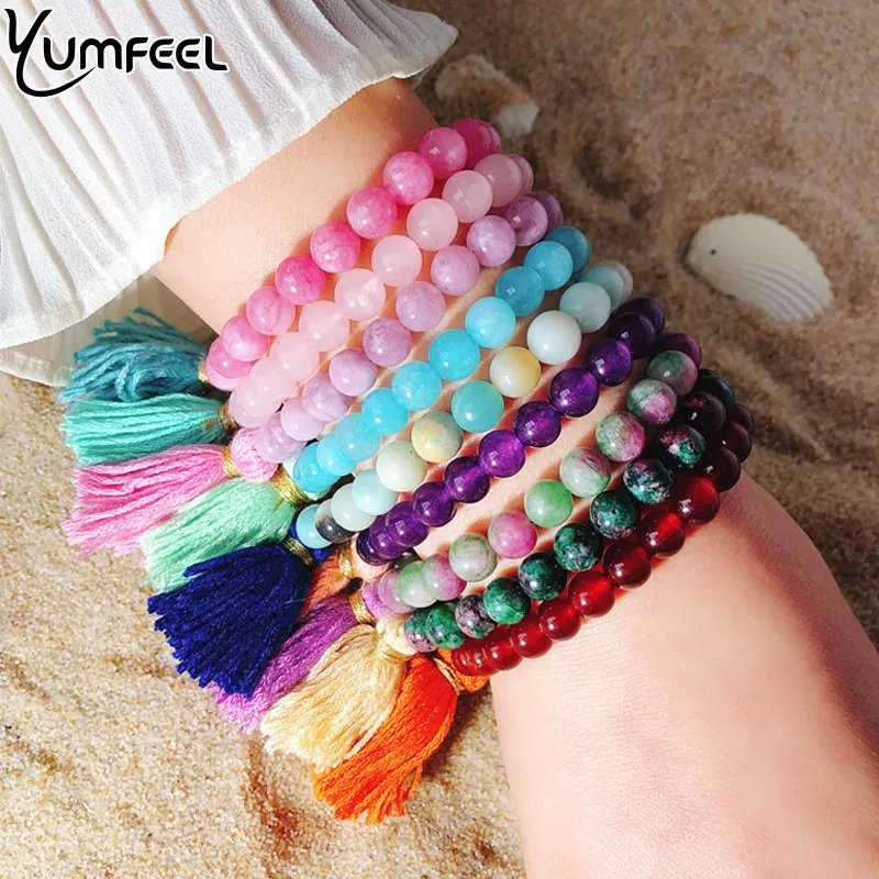 Yumfeel новинка 2019 года женский браслет в стиле бохо из натурального камня яркий
