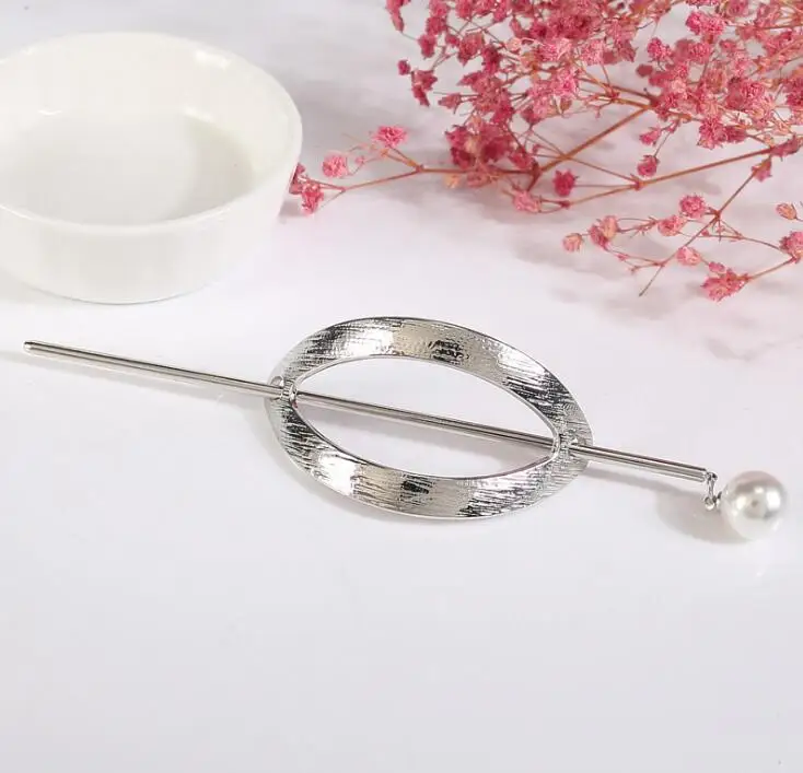 Ellipse silver Timlee H132 Модные Простые Сердце Звезда круглый дизайн имитация жемчуга металлические палочки для волос Заколки торговля аксессуарами для волос - Окраска металла: Ellipse silver