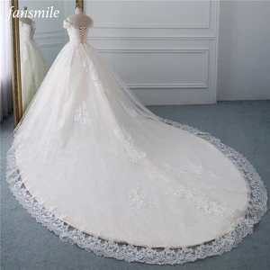 Женское свадебное платье Fansmile, роскошное кружевное бальное платье с длинным шлейфом и бисером, модель 2020